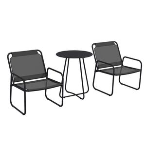 Ensemble de jardin 3 pièces, salon de jardin, 2 fauteuils 1 table ronde, acier et tissu respirant, gris