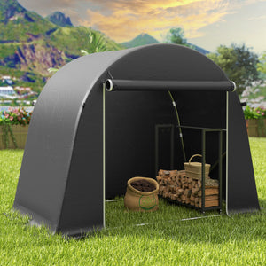 Abri de jardin tente de stockage étanche abri moto porte enroulable fermeture éclair, garage pour vélo et outils rangement et stockage pour vélo moto bois outils, 245x120x200cm gris foncé