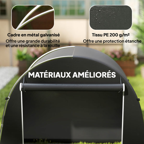Abri de jardin tente de stockage étanche abri moto porte enroulable fermeture éclair, garage pour vélo et outils rangement et stockage pour vélo moto bois outils, 245x120x200cm gris foncé