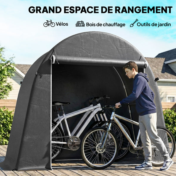 Abri de jardin tente de stockage étanche abri moto porte enroulable fermeture éclair, garage pour vélo et outils rangement et stockage pour vélo moto bois outils, 245x120x200cm gris foncé