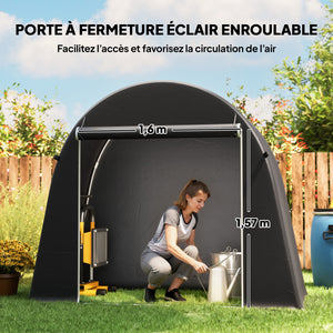 Abri de jardin tente de stockage étanche abri moto porte enroulable fermeture éclair, garage pour vélo et outils rangement et stockage pour vélo moto bois outils, 245x120x200cm gris foncé