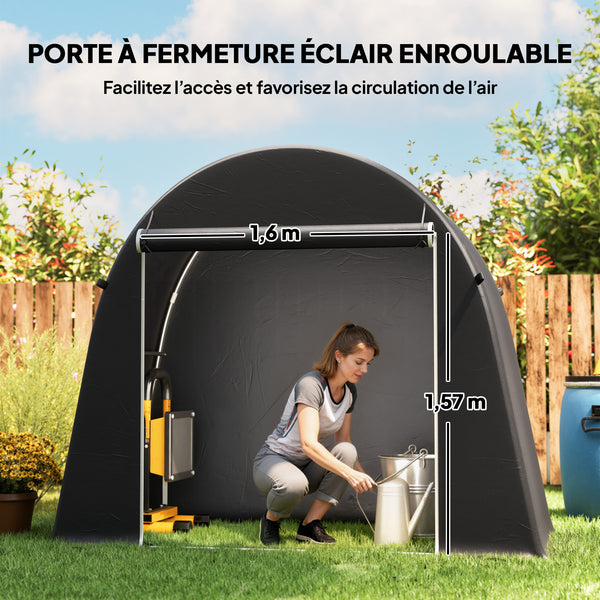 Abri de jardin tente de stockage étanche abri moto porte enroulable fermeture éclair, garage pour vélo et outils rangement et stockage pour vélo moto bois outils, 245x120x200cm gris foncé