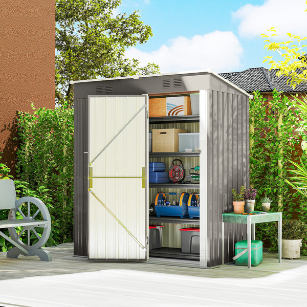 Abri de Jardin en Métal 1,37m² 163x90x179cm, Acier Galvanisé - Armoire de Jardin Adossable avec 2 Grilles d'Aération et Toit Incliné Anti-UV - Cabanon de Stockage pour Outils, Gris Clair