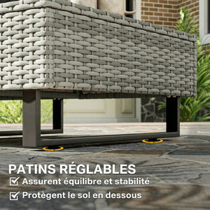 Salon de Jardin d'Angle 5 Places en Résine Tressée - Canapé Extérieur Modulable avec Méridienne Réglable - Ensemble Mobilier de Terrasse avec Table en Composite, Gris