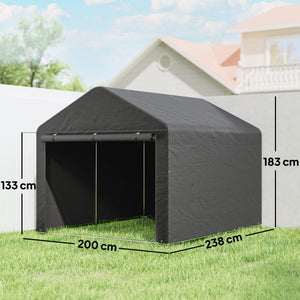 Abri de jardin tente de stockage imperméable abri moto porte enroulable fermeture éclair, garage pour vélo et outils rangement et stockage pour vélo moto bois outils, 200x238x183cm gris foncé