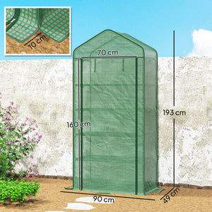 Serre de jardin avec étagères 5 niveaux, serre de balcon, bâche renforcée, châssis en acier, porte zippée enroulable, pour légumes plantes fleurs, 90x49x193cm, vert