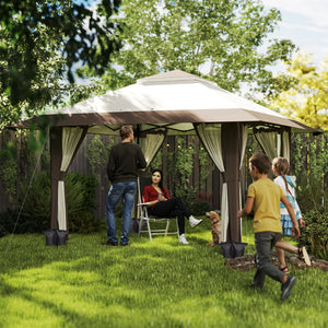 Pavillon 4x4m Étanche Ajustable en Hauteur Pop-up Pavillon Pliable avec Parois en Filet Protection UV 50+ Tente de Fête Jardin avec Sac de Transport Sacs de Sable Pavillon de Jardin pour Camping Jardin Festival, Beige