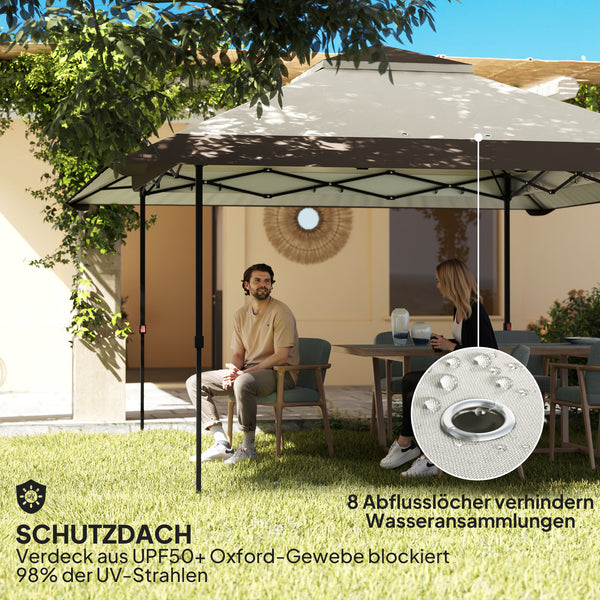 Pavillon 4x4m Étanche Ajustable en Hauteur Pop-up Pavillon Pliable avec Parois en Filet Protection UV 50+ Tente de Fête Jardin avec Sac de Transport Sacs de Sable Pavillon de Jardin pour Camping Jardin Festival, Beige