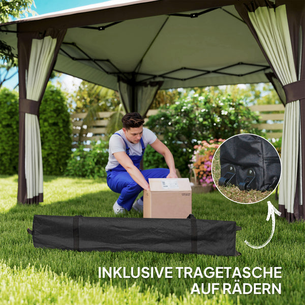 Pavillon 4x4m Étanche Ajustable en Hauteur Pop-up Pavillon Pliable avec Parois en Filet Protection UV 50+ Tente de Fête Jardin avec Sac de Transport Sacs de Sable Pavillon de Jardin pour Camping Jardin Festival, Beige