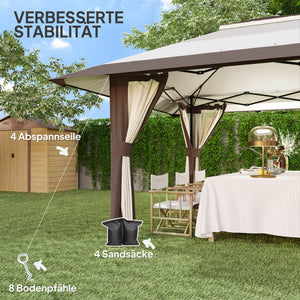 Pavillon 4x4m Étanche Ajustable en Hauteur Pop-up Pavillon Pliable avec Parois en Filet Protection UV 50+ Tente de Fête Jardin avec Sac de Transport Sacs de Sable Pavillon de Jardin pour Camping Jardin Festival, Beige