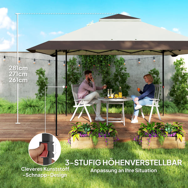 Pavillon 4x4m Étanche Ajustable en Hauteur Pop-up Pavillon Pliable avec Parois en Filet Protection UV 50+ Tente de Fête Jardin avec Sac de Transport Sacs de Sable Pavillon de Jardin pour Camping Jardin Festival, Beige