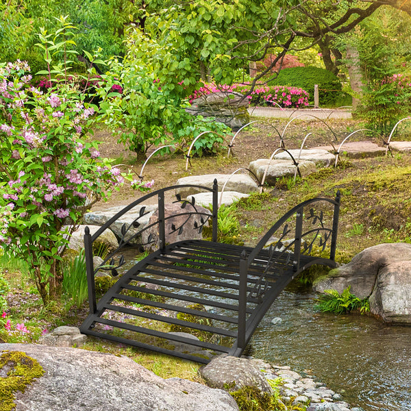 Pont de jardin - pont de bassin - décoration du jardin dim. 119L x 67l x 47H cm avec balustrade motif de vigne acier noir