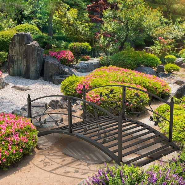 Pont de jardin - pont de bassin - décoration du jardin dim. 119L x 67l x 47H cm avec balustrade motif de vigne acier noir