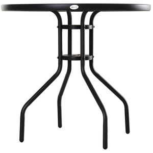 Table Ronde Bistro de Jardin dim. Ø 80 x 72H cm Espace Installation Parasol Acier époxy Noir Plateau Verre trempé