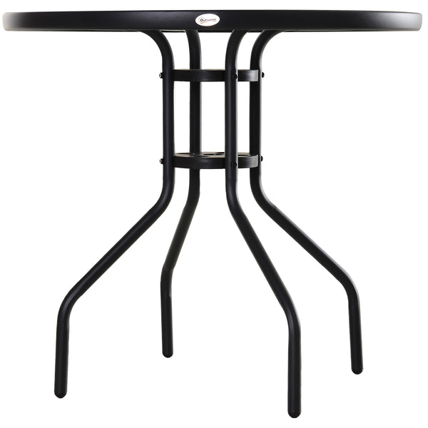 Table Ronde Bistro de Jardin dim. Ø 80 x 72H cm Espace Installation Parasol Acier époxy Noir Plateau Verre trempé
