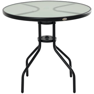 Table Ronde Bistro de Jardin dim. Ø 80 x 72H cm Espace Installation Parasol Acier époxy Noir Plateau Verre trempé
