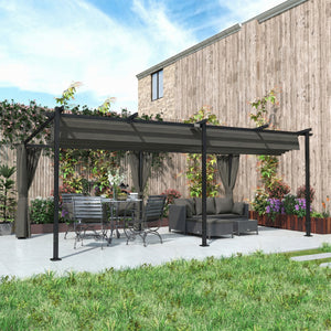Pergola rétractable 3 x 6 m avec rideaux latéraux, tonnelle de jardin en métal avec protection solaire UPF30+, abri pour terrasse, patio, gris foncé