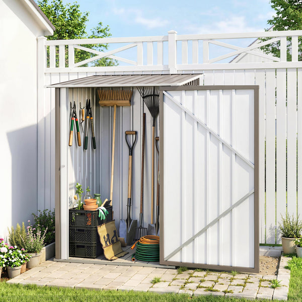 Abri de Jardin 1m² - Remise pour Outils - cabanon Porte verrouillable - dim. 1L x 1,03l x 1,6H m - tôle d'acier ondulée marron et blanc