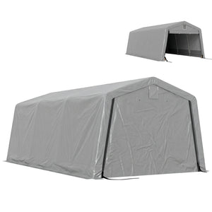 Tente garage carport dim. 6,2L x 3,3l x 2,4H m acier galvanisé robuste PE haute densité 150 g/m² imperméable anti-UV, 1 porte gris clair et 2 aérations