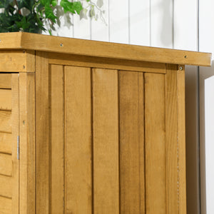 Armoire abri de jardin remise pour outils en bois sur pied 2 étagères toit bitumé incliné portes persiennes 87 x 47 x 160 cm naturel