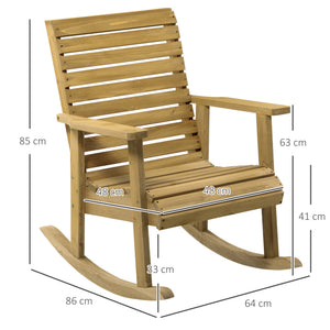 Fauteuil à bascule rocking chair d'extérieur jardin en bois massif - 64 x 86 x 85 cm marron