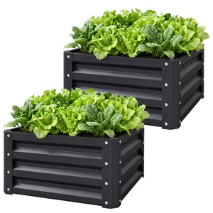Lot de 2 jardinières surélevées en acier galvanisé 60 x 60 x 30,5 cm, carre potager de jardin pour légumes, fleurs et herbes, gris