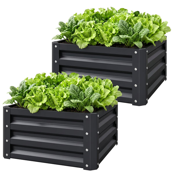 Lot de 2 jardinières surélevées en acier galvanisé 60 x 60 x 30,5 cm, carre potager de jardin pour légumes, fleurs et herbes, gris