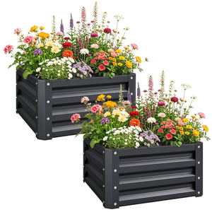 Lot de 2 jardinières surélevées en acier galvanisé 60 x 60 x 30,5 cm, carre potager de jardin pour légumes, fleurs et herbes, gris