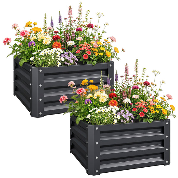 Lot de 2 jardinières surélevées en acier galvanisé 60 x 60 x 30,5 cm, carre potager de jardin pour légumes, fleurs et herbes, gris