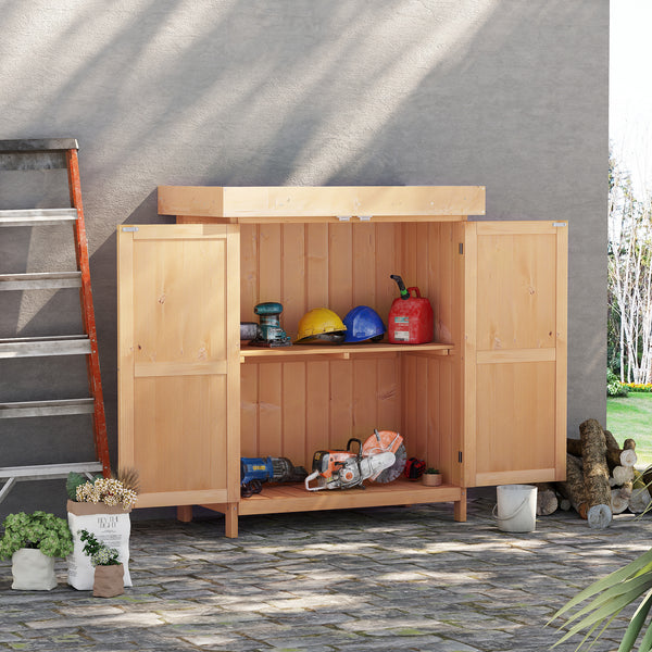 Armoire de Jardin sur Pied Double Porte étagère et Toit bitumé relevable dim. 74L x 43l x 88H cm Bois Massif de Sapin