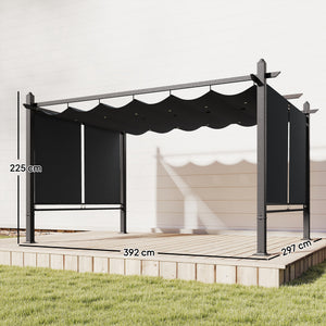 Pergola en Aluminium 3x4 m avec Stores Automatiques - Tonnelle de Jardin Coulissante Rétractable - Abri de Terrasse Robuste avec Trous de Drainage et Protection UV50+, Gris Anthracite