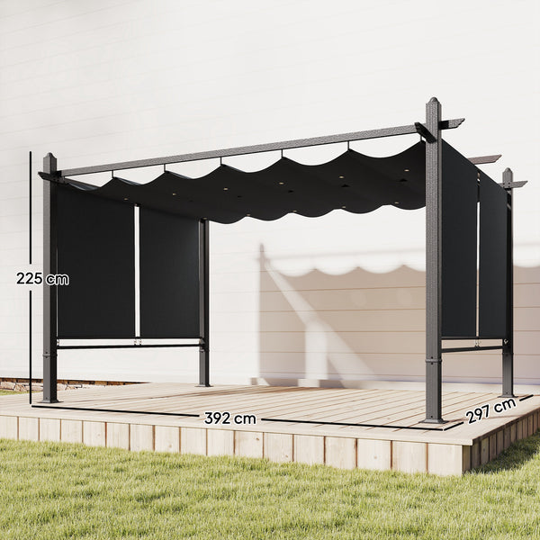 Pergola en Aluminium 3x4 m avec Stores Automatiques - Tonnelle de Jardin Coulissante Rétractable - Abri de Terrasse Robuste avec Trous de Drainage et Protection UV50+, Gris Anthracite