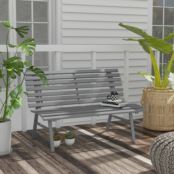 Banc de jardin banquette extérieur 2 Places Assise Dossier à Lattes, en aluminium, dim. 123L x 67l x 79H cm, gris