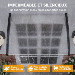 Auvent de porte d'entrée, toit marquise de porte exterieur en polycarbonate et aluminium résistante toit abri protection contre la pluie et UV pour terrasse, balcon, 122 x 89 cm, blanc