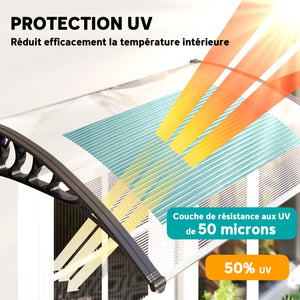 Auvent de porte d'entrée, toit marquise de porte exterieur en polycarbonate et aluminium résistante toit abri protection contre la pluie et UV pour terrasse, balcon, 122 x 89 cm, blanc