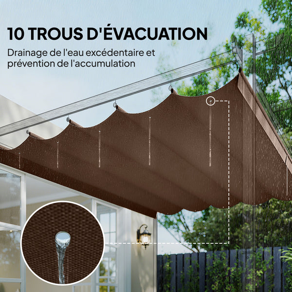 Toile de toit pour pergola tonnelle rétractable de 4 x 3 m - toile uniquement 350 x 260 cm café