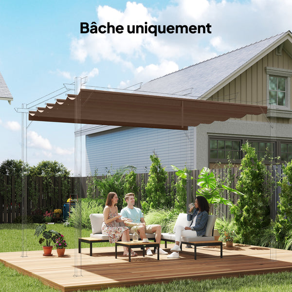 Toile de toit pour pergola tonnelle rétractable de 4 x 3 m - toile uniquement 350 x 260 cm café