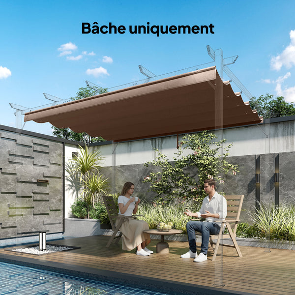Toile de toit pour pergola tonnelle rétractable de 4 x 3 m - toile uniquement 350 x 260 cm café