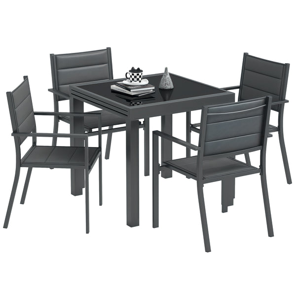 Salon de jardin extérieur en aluminium et textilène table extensible 4 chaises empilables - 4 personnes - dim. table 80/160L x 80l x 75H cm gris
