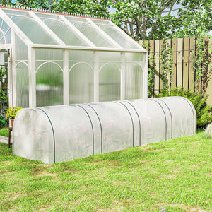 Mini Serre de Jardin Mini Serre Tunnel Serre à Tomates 4 x 1 x 0,8 m Acier Plastique Haute Densité Anti-UV 4 Portes avec Zip Enroulables Blanc