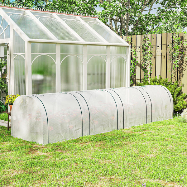 Mini Serre de Jardin Mini Serre Tunnel Serre à Tomates 4 x 1 x 0,8 m Acier Plastique Haute Densité Anti-UV 4 Portes avec Zip Enroulables Blanc