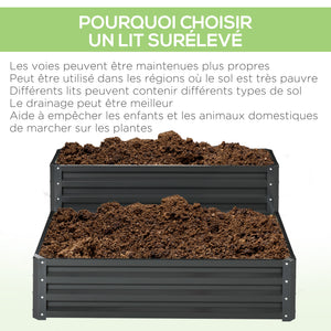 Carré potager de jardin jardinière en acier galvanisé lit de jardin surélevé fond ouvert 2 étages pour herbes légumes fruits fleurs 120 x 101 x 58 cm gris foncé