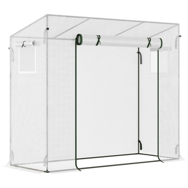 Serre de jardin PE, serre de balcon, bâche renforcée 140 g/m², châssis en acier, porte zippée enroulable, pour légumes plantes fleurs, intérieur et extérieur, 200 x 76 x 168 cm, blanc