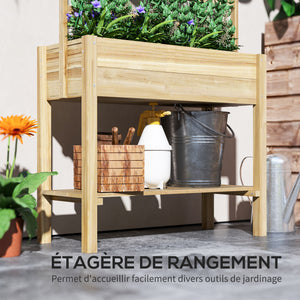 Jardinière sur pieds, carré potager de jardin sur pieds, avec treillis, trous de drainage et étagère inférieure, potager surélevé en bois pour fleurs, 88 x 37 x 137 cm, bois naturel