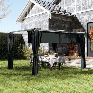 Pergola 4 x 3 m avec Auvent Rétractable et Rideaux, Tonnelle Extérieure UPF30+ pour Jardin, Patio, Terrasse, Gris foncé