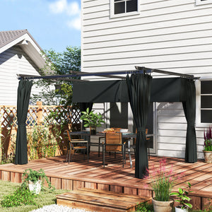 Pergola 4 x 3 m avec Auvent Rétractable et Rideaux, Tonnelle Extérieure UPF30+ pour Jardin, Patio, Terrasse, Gris foncé