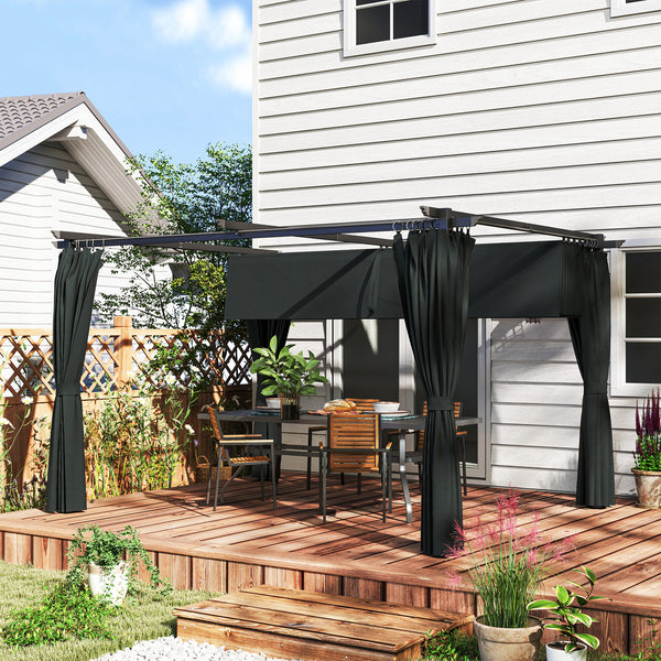 Pergola 4 x 3 m avec Auvent Rétractable et Rideaux, Tonnelle Extérieure UPF30+ pour Jardin, Patio, Terrasse, Gris foncé