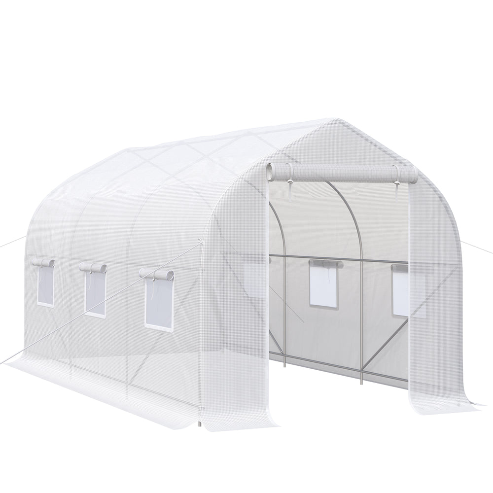 Serre tunnel de jardin 8m², serre de jardin tunnel 400x200x200cm avec 1 portes et 6 fenêtres, pour extérieur, toutes saisons, légumes, fruits, fleurs, bâche PE haute densité 140 g/m² blanc