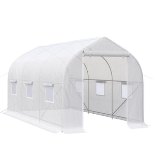 Serre tunnel de jardin 8m², serre de jardin tunnel 400x200x200cm avec 1 portes et 6 fenêtres, pour extérieur, toutes saisons, légumes, fruits, fleurs, bâche PE haute densité 140 g/m² blanc
