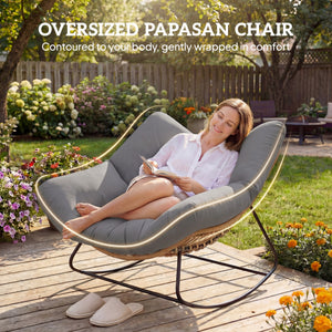 Fauteuil à bascule avec coussin résistant aux intempéries Fauteuil de jardin jusqu'à 120 kg fauteuil relax extérieur pour salon, jardin, pelouse, balcon, véranda Gris